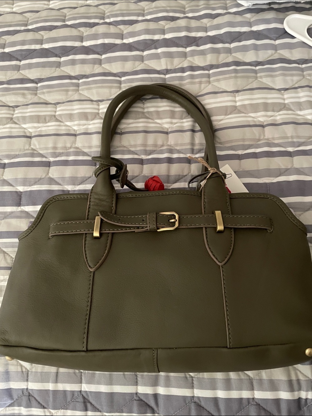 T.J.Maxx Olive Green Double-Handle Satchel with Gold Hardware